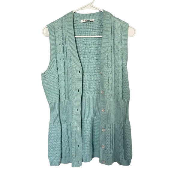 Pendleton Women’s Cotton Cable Knit Button Front Sweater Vest mint Blue sz XS - Picture 1 of 5